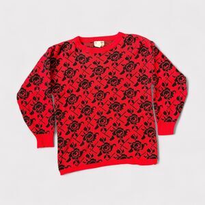 Vintage Licorice X Red & Black Rose Pattern Sweater 1980s Korean Style